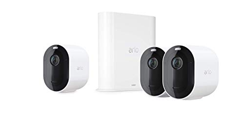 Arlo Pro3 Smart Home 3 kabellose 2K-HDR Überwachungskameras & Sicherheitsalarm, Innen/Außen, Farbnachtsicht, 160 Grad Blickwinkel, WLAN, 2-Wege Audio, Spotlight, Bewegungsmelder, (VMS4340P) – Weiß