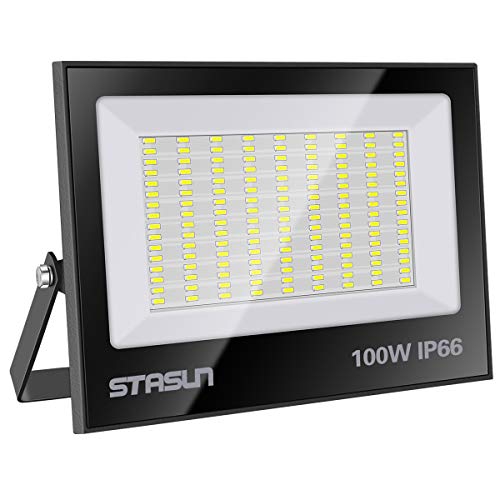 STASUN 100W LED Flutlicht Outdoor-Sicherheitsleuchte, 10000LM, 6000K Tageslichtweiß, IP66 Wasserdicht LED Strahler, Ideale Außenbeleuchtung für Garten, Garage, Hof ect.