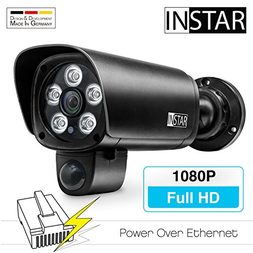 INSTAR IN-9008 Full HD (PoE) schwarz – PoE Überwachungskamera – IP Kamera – wetterfeste Außenkamera – Aussen – Alarm – PIR – Bewegungserkennung – Nachtsicht – Weitwinkel – 802.3af – ONVIF