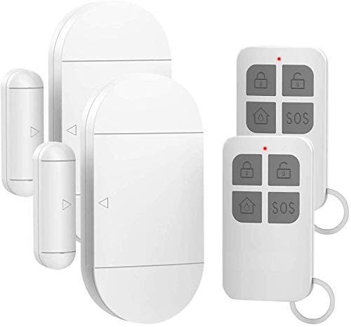 Shackcom 2pcs Fensteralarm Türalarm Selbstklebend Alarm Fenster 130dB mit Wireless Magnetsensor Sirene 3 Alarmtöne mit 2 Fernbedienungen für Home Security Einbruchschutz Türalarmsensor mit Batterien